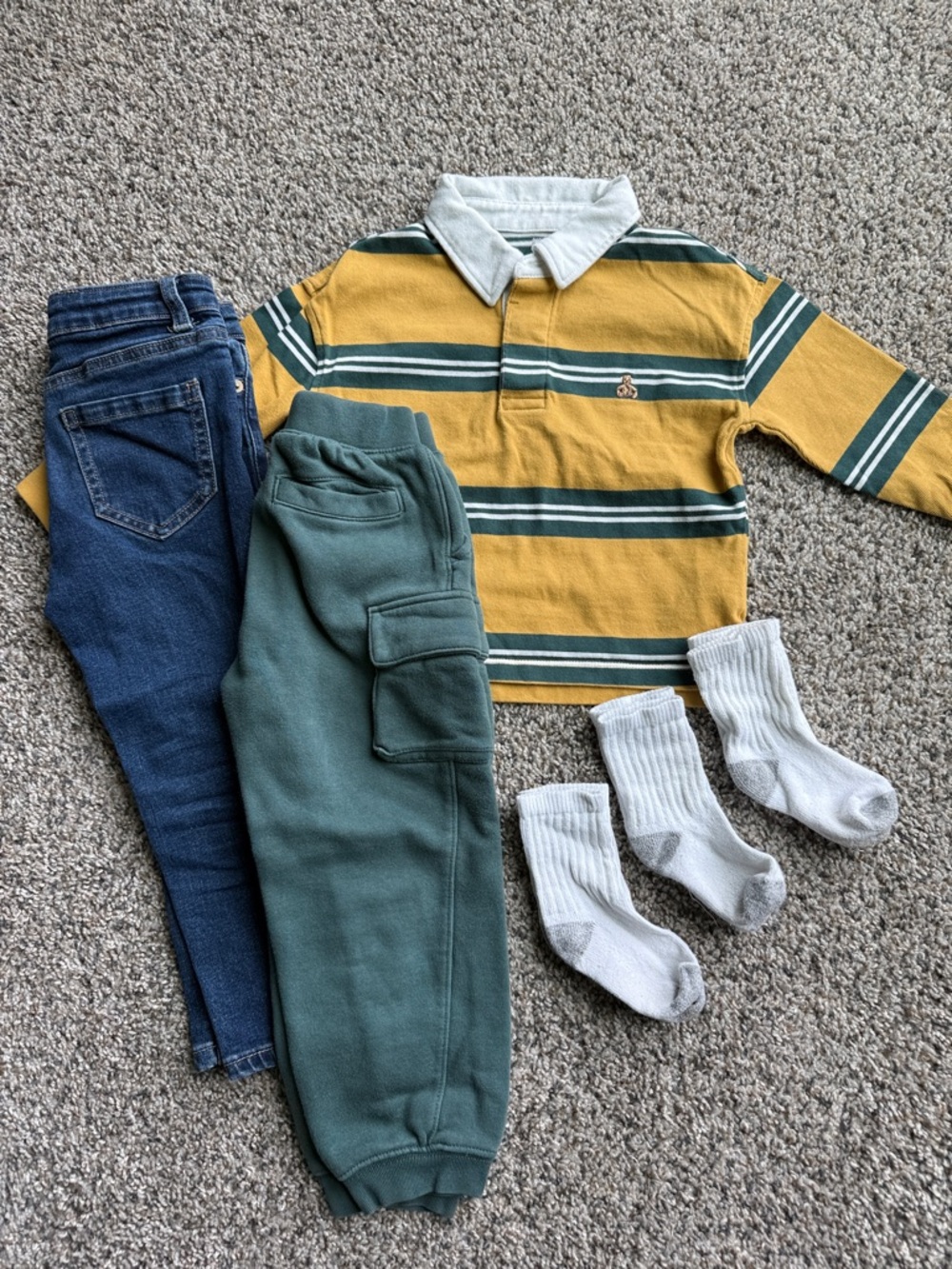 Baby Gap Bundle! Yellow & Green Striped Polo with Cargo Sweatpants & Jeans